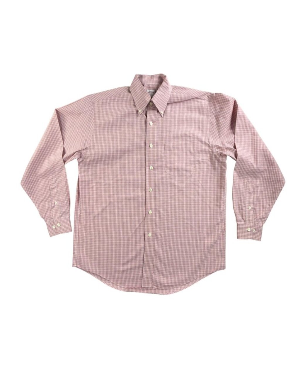 Brooks Brothers Shirt Mens Medium Pink Check Button Down Non Iron Long Sleeve